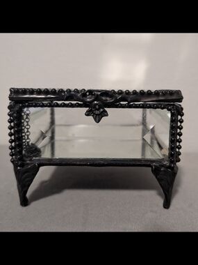 Nicole Miller Small Square Glass Jewelry Keepsake Box Mirror Bottom